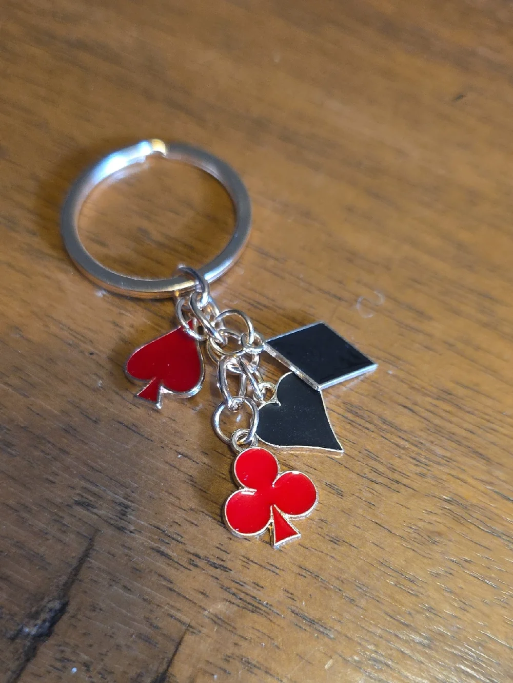 Gold Keyring with Red and Black Card Suit Charms - Women Accessories